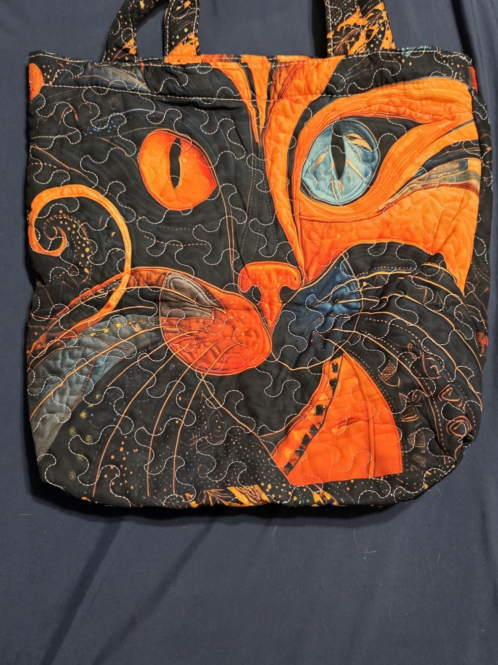 Quilted Cat Tote Bag, Orange & Black